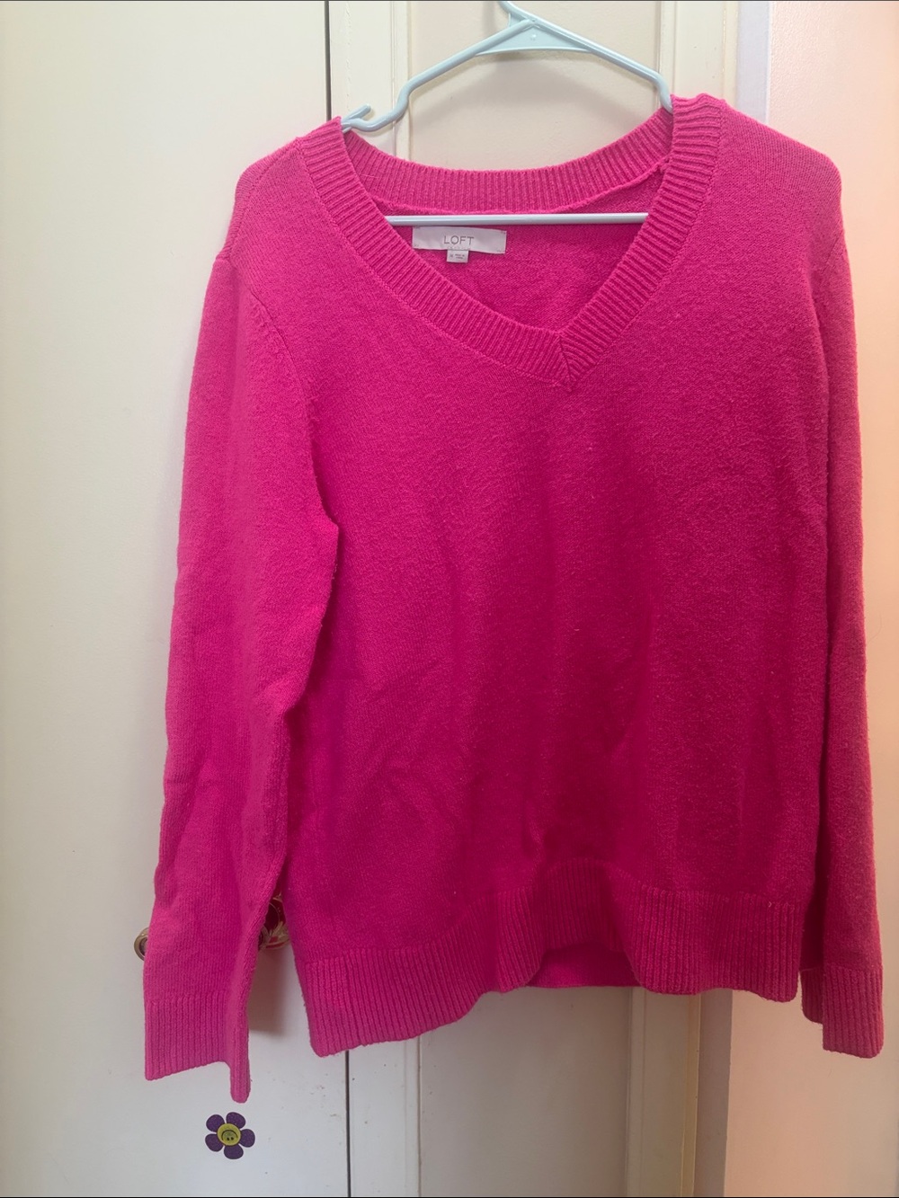 LOFT V-Neck Sweater in Hot Pink